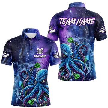 Maxcorners Funny Octopus Blue Purple Galaxy Dart Shirts For Men Custom Glowing Dart Team Jerseys Outfits LM2607