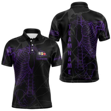 Maxcorners Black And Purple Funny Skeleton Billiard Polo & 1/4 Zip For Men Custom Billiard Pool Team Jersey