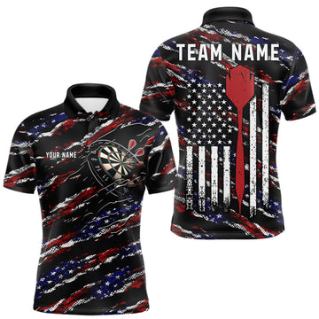 Maxcorners Black American Flag Darts Shirt For Men, Custom Patriotic Darts Team Jersey, Darts Gifts LM2306