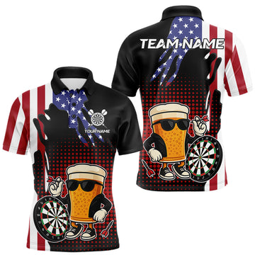 Maxcorners American Flag Funny Beer Darts Shirts For Men Custom Patriotic Darts Team Jersey Polo & 1/4 Zip