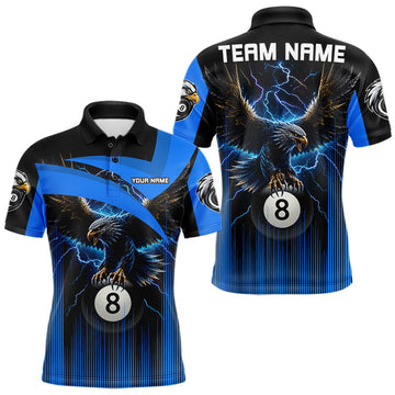 Maxcorners Black And Blue 8 Ball Pool Eagle Lightning Billiard Shirts For Men Custom Billiard Team Jersey
