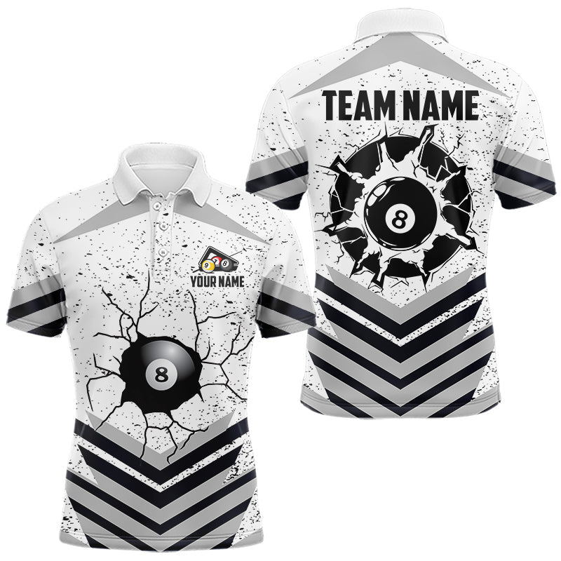 Maxcorners Funny Crack 8 Ball Billiard Pool Shirts For Men Custom White Grunge Billiard League Team Jersey