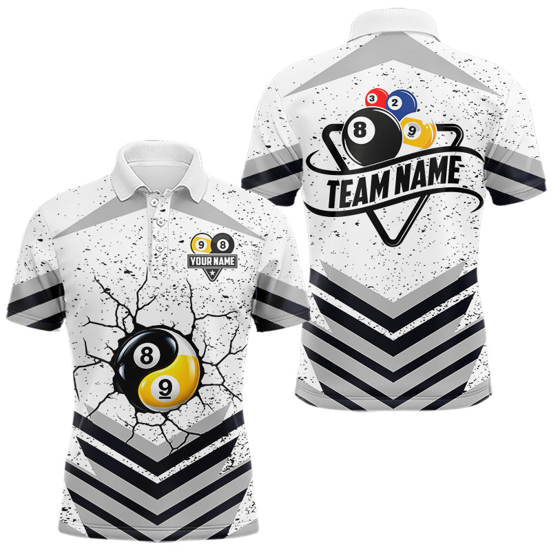 Maxcorners Funny Yin-Yang 8 Ball & 9 Ball Billiard Shirts For Men Custom White Grunge Pool Team Jersey