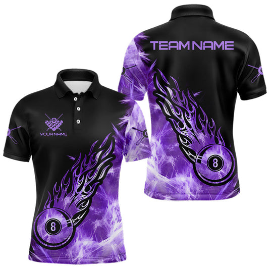 Maxcorners Black And Purple Flaming Icy 8 Ball Pool Billiard Shirt For Men Custom Billiard Team Jersey LM2201