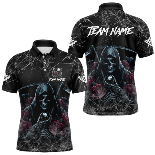 Maxcorners Death Skeleton 8 Ball Pool Roses Men'S Billiard Shirt Custom Billiard Jersey, Billiard Team Shirts