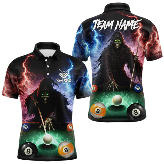 Maxcorners Funny Grim Reaper Lightning Billiard Shirt For Men Custom Pool Balls Team Jersey Polo & 1/4 Zip LM2704