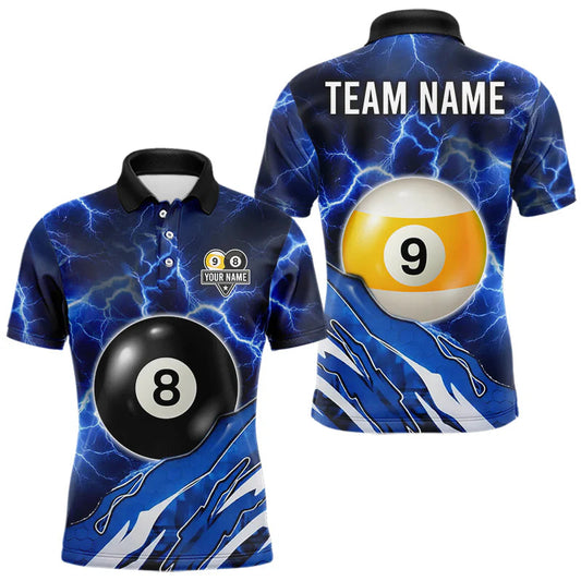 Maxcorners Blue Lightning Billiard Jersey For Men Custom 8 Ball 9 Ball Pool Billiard Shirt Team Polo, 1/4 Zip LM2704