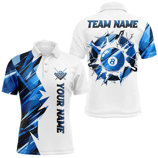 Maxcorners Custom Blue And White 8 Ball Pool Billiard Jersey For Men, Billiard Team Shirts Polo & 1/4 Zip LM2405