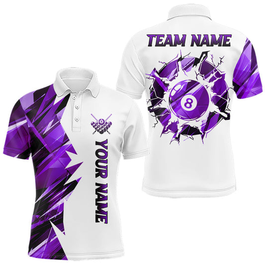 Maxcorners Custom Purple And White 8 Ball Pool Billiard Jersey For Men, Billiard Team Shirts Polo & 1/4 Zip LM2405
