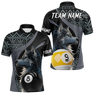 Maxcorners Personalized 8 Ball & 9 Ball Pool Wolf Billiard Shirt For Men, Billiard Team Jersey Polo & 1/4 Zip LM2405