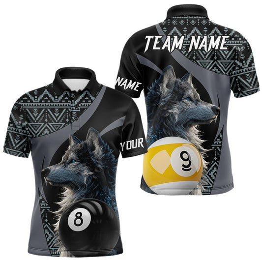 Maxcorners Personalized 8 Ball & 9 Ball Pool Wolf Billiard Shirt For Men, Billiard Team Jersey Polo & 1/4 Zip LM2405