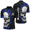 Maxcorners Personalized Blue Flame Skull Billiard Polo Shirts For Men Custom Team Name Billiard Jerseys Lm105