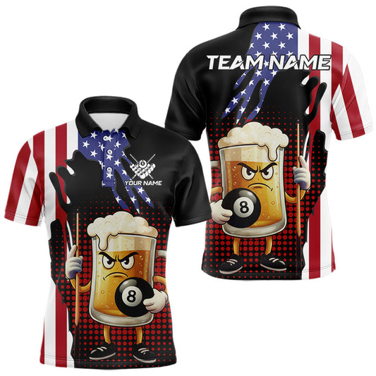 Maxcorners American Flag Funny Beer 8 Ball Billiard Shirt For Men Custom Patriotic Pool Team Jersey LM2512