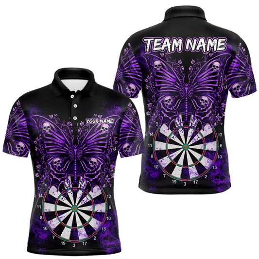 Maxcorners Purple Dartboard Butterfly Skull Darts Shirt For Men Custom Darts Team Jersey Polo & 1/4 Zip