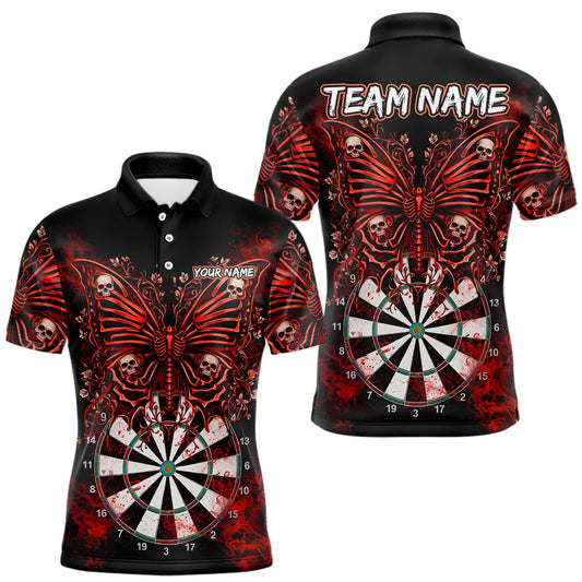 Maxcorners Red Dartboard Butterfly Skull Darts Shirt For Men Custom Darts League Team Jersey Polo & 1/4 Zip