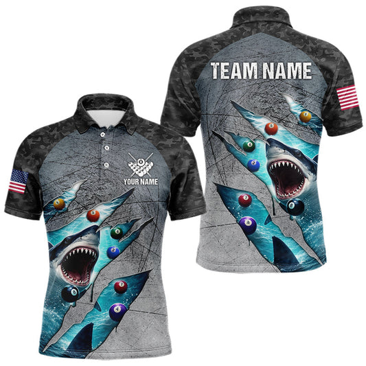 Maxcorners Green Camo 8 Ball Billiard Shirt For Men Custom Pool Team Shirt, Billiard Jersey Polo & 1/4 Zip
