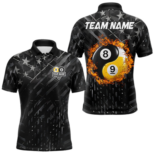 Maxcorners Black US Flag Yin And Yang 8 Ball & 9 Ball Billiard Jersey For Men Custom Pool Team Shirts LM2405