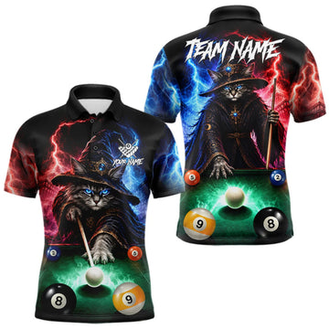Maxcorners Funny Cat Wizard Lightning Thunder Billiard Shirt For Men Custom Pool Team Jersey Polo & 1/4 Zip LM2709