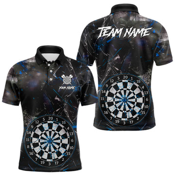 Maxcorners Personalized Blue Break Glass Darts Shirt For Men Custom Darts Team Jersey Polo & 1/4 Zip LM2603