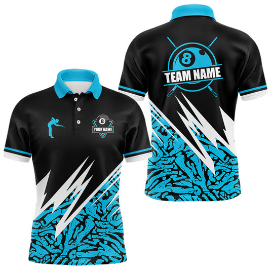 Maxcorners Personalized 8 Ball Billiard Jersey For Men Custom Black And Blue Pool Team Shirt Polo & 1/4 Zip LM0404