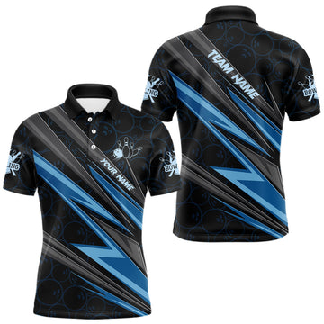 Maxcorners Black And Blue Bowling Jersey For Men Custom Bowling Tournament Team Shirt Polo & 1/4 Zip