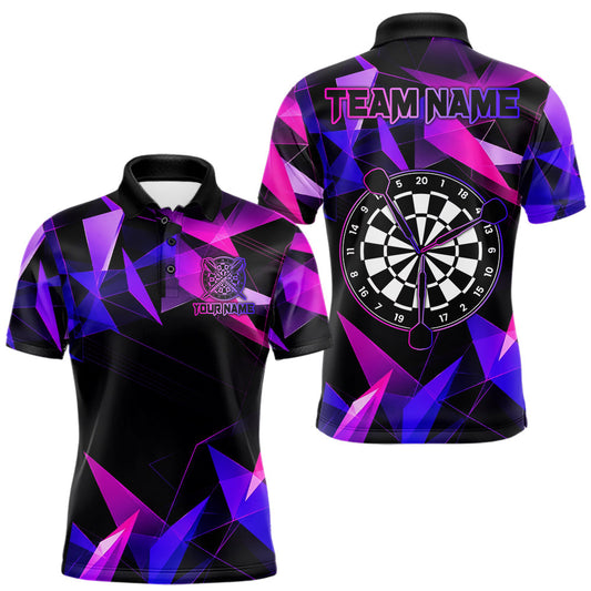 Maxcorners Custom Darts Shirts For Men, Pink And Purple Geometric Darts League Team Jersey Polo & Quarter Zip