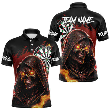 Maxcorners Personalized Red Grim Reaper Fire Dart Shirts For Men Custom Skull Dart Jersey Polo & 1/4 Zip LM2512