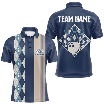 Maxcorners Blue Argyle Bowling Retro Bowling Shirts For Men Custom Argyle Youth Bowling Team Jerseys