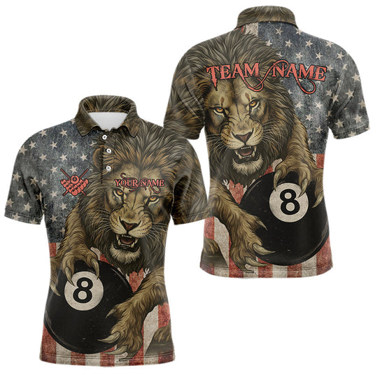 Maxcorners Personalized Vintage American Flag Lion Billiard Shirt For Men, 8 Ball Pool Billiard Team Jerseys