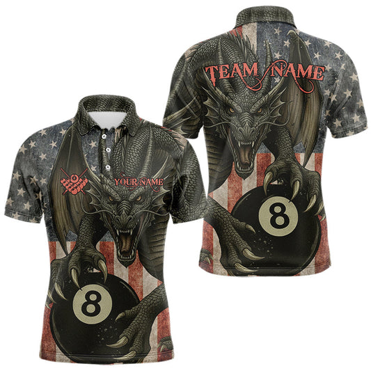 Maxcorners Personalized Vintage American Flag Dragon Billiard Shirt For Men, 8 Ball Pool Billiard Team Jerseys
