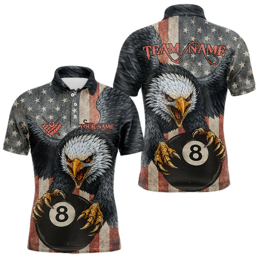 Maxcorners Personalized Vintage American Flag Eagle Billiard Shirt For Men, 8 Ball Pool Billiard Team Jerseys