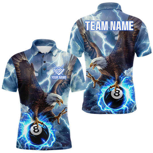 Maxcorners Blue 8 Ball Thunder Lightning Eagle Billiard Shirt For Men Custom Pool Team Jersey Polo & 1/4 Zip