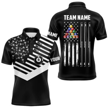 Maxcorners Black American Flag 8 Ball Billiard Pool Shirts For Men Custom Patriotic Billiard Team Jersey LM2709