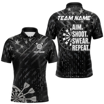 Maxcorners Black US Flag Aim Shoot Swear Repeat Darts Shirts For Men Custom Darts Team Jersey Polo & 1/4 Zip