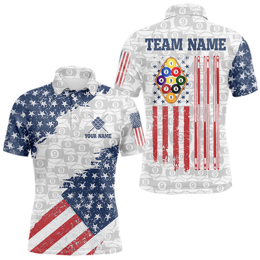 Maxcorners Grunge American Flag 9 Ball Billiard Shirt For Men Custom Patriotic Pool Team Jersey Polo, 1/4 Zip LM2512
