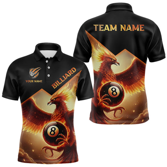 Maxcorners Orange 8 Ball Flame Phoenix Billiard Shirt For Men Custom Pool Team Jersey Polo & Quarter Zip LM2512