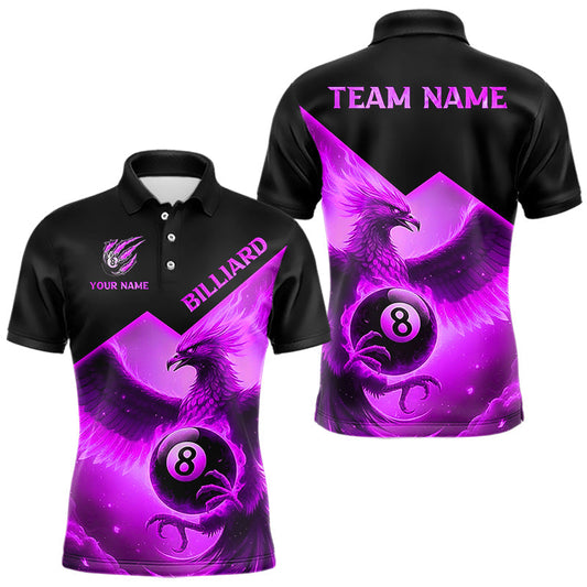 Maxcorners Purple 8 Ball Flame Phoenix Billiard Shirt For Men Custom Pool Team Jersey Polo & Quarter Zip LM2512