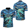 Maxcorners Blue 3D Shark Custom Ocean Camo Darts Shirts For Men Custom Polo & Quarter Zip Shark Dart Jerseys