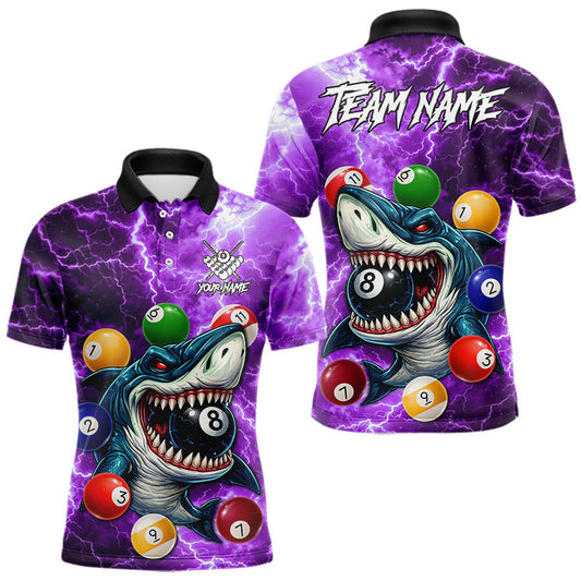 Maxcorners Purple Funny Shark Colorful Billiard Balls Lightning Pool Shirt For Men Custom Billiard Team Jersey LM2901