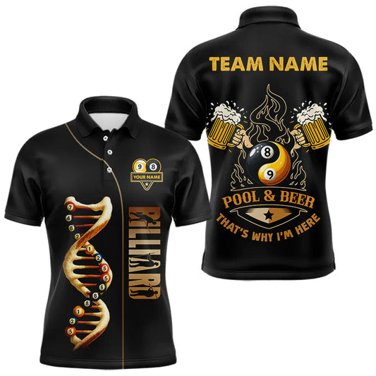 Maxcorners Funny DNA Yin-Yang Billiard Shirt For Men Custom Pool & Beer That's Why I'm Here Billiard Jersey LM2704