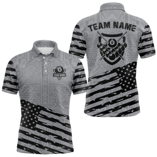 Maxcorners Personalized Grey US Flag 8 Ball Billiard Shirt For Men Custom Patriotic Billiard Pool Jerseys LM1904