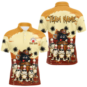 Maxcorners Funny Drunk Cowboy Bourbon Bowling Shirts For Men Custom Bowling Team Outfit Jersey Polo & 1/4 Zip LM2709