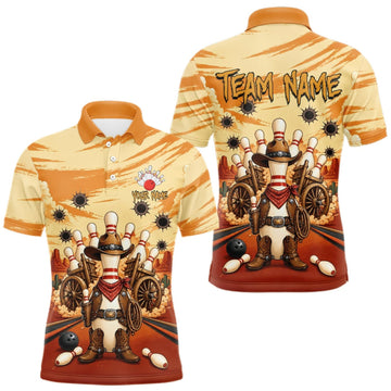 Maxcorners Funny Pins Cowboy Bowling Shirt For Men Custom Bowling Team Outfit, Bowling Jersey Polo & 1/4 Zip LM2709