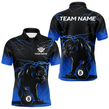 Maxcorners Black And Blue 8 Ball Pool Lightning Custom Panther Billiard Shirts For Men, Billiard Team Jersey