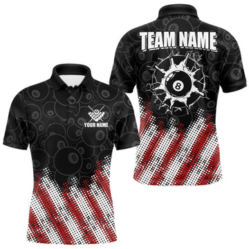Maxcorners Red, White And Black 8 Ball Billiard Pool Shirts For Men Custom Billiard Team Jersey Polo, 1/4 Zip