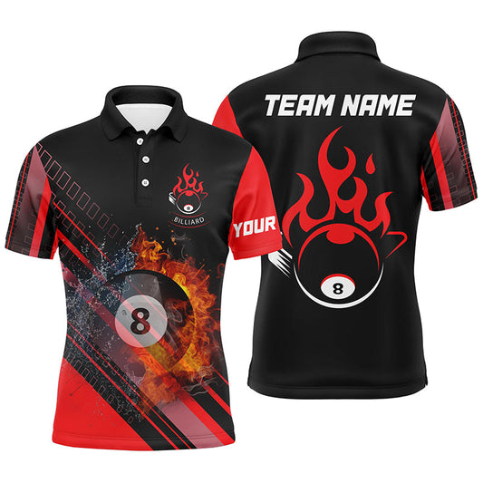 Maxcorners Personalized Red Billiard Jerseys Custom 3D Billiard 8 Ball Fire And Water Polo Shirts For Men