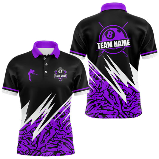 Maxcorners Personalized 8 Ball Billiard Jersey For Men Custom Black And Purple Pool Team Shirt Polo & 1/4 Zip LM2711