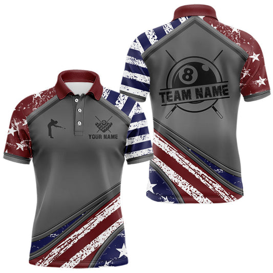 Maxcorners Personalized American Flag 8 Ball Billiard Shirt For Men Custom Patriotic Pool Team Jersey LM2512