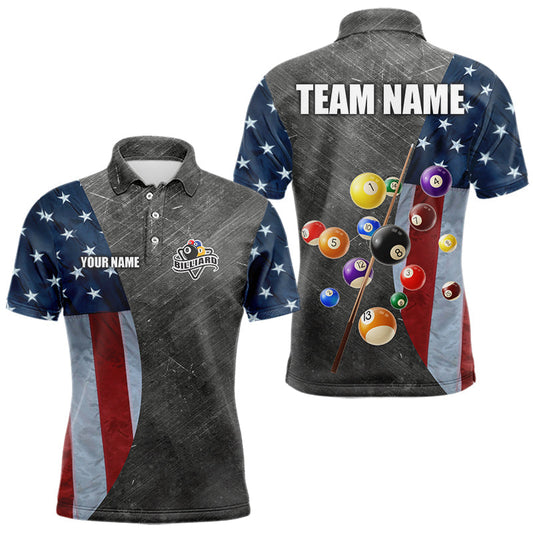 Maxcorners Grunge American Flag Patriotic Billiard Shirts For Men Custom 3D Billiard Balls Pool Team Jerseys