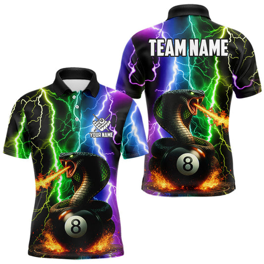 Maxcorners Colorful Lightning Cobra Snake 8 Ball Billiard Shirt For Men Custom Pool Team Jersey Polo, 1/4 Zip LM2602